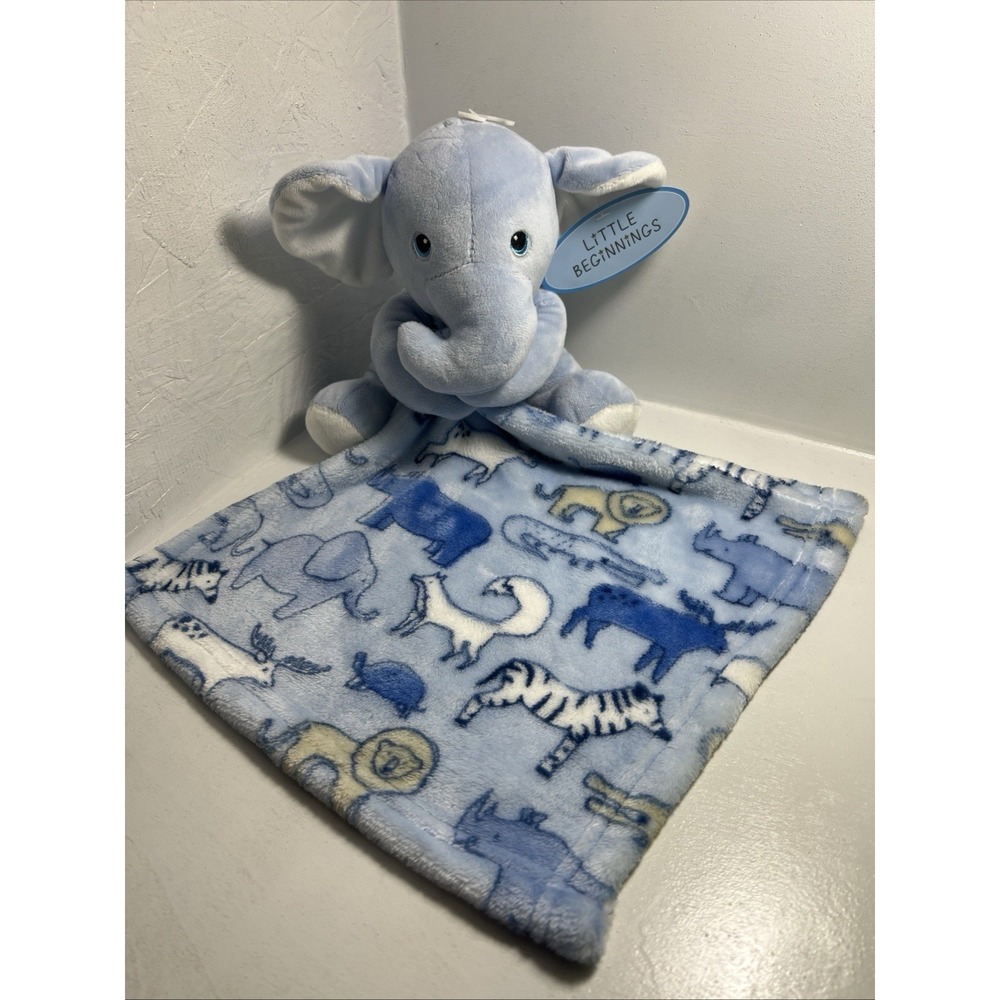 LITTLE BEGINNINGS Blue Elephant Lovey Plush Security Blanket NWT